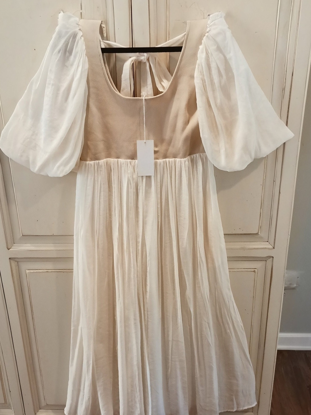Flowy Ivory Puff Sleeve Midi Dress Maxi - Picture 7 of 7
